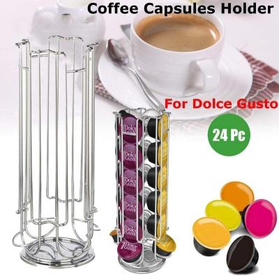 China Rotating Coffee Pod Holder Storage Rack 24 Capsule Coffee Pod Organizer Iron Shelf Coffee Pods Stand Viable for sale