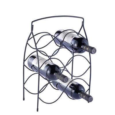 China Sustainable 3 Tier Wine Rack 6 Bottles Wine Rack Stainless Steel Metal Wire Wine Basket Rack for sale