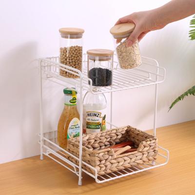 China Sustainable Kitchen Organizer Household 2-Tiers Storage Rack Pull Out Kitchen Sink Storage Rack With Drawer for sale