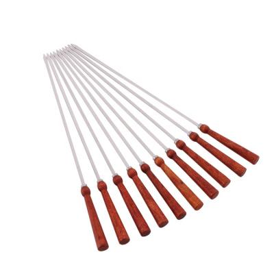 China Easily Cleaned Custom Long Wholesale 304 Stainless Steel BBQ Grill Skewer With Wooden Handle for sale