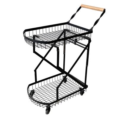 China Metal Collapsible Storage Trolley Space Saving 2 Tier Trolley Folding Trolley Shopping Cart for sale