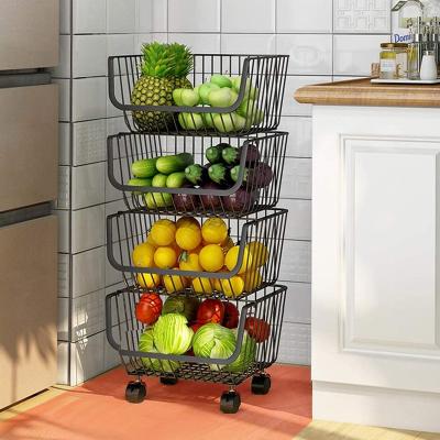 China Sustainable Kitchen Stacking Storage Rack Metal Fruit Basket And Basket Storage Vegetable Rack for sale