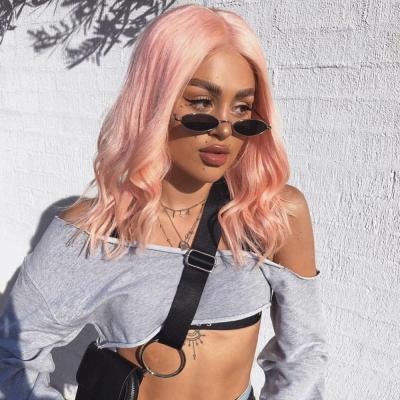 China Pastel Pink 180% Density Wavy Virgin Hair Bob Wig for sale