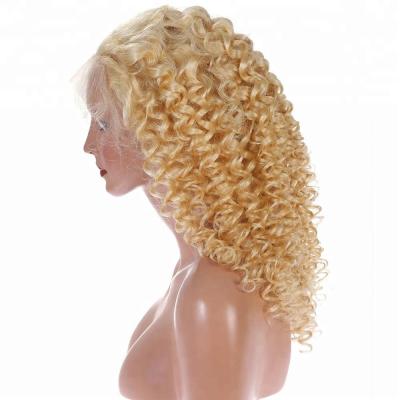 China Premier Virgin Brazilian 613 Blonde Curly Hair Full Lace Wig With Baby Hair for sale