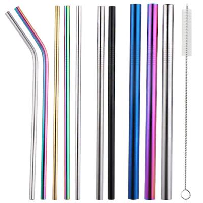 China 21.5cm Metal Colorful Straight Curved Straws Stainless Steel Viable Coffee Glass Cup Tea Milk Juice Beer Drinking Straws For Kids for sale