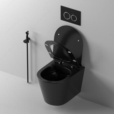 China New Design Cistern Wall Mount Luxury Matte Black Ceramic Toilet Bowl P-Trap Hidden Rimless Bathroom Wall Hung Toilet for sale