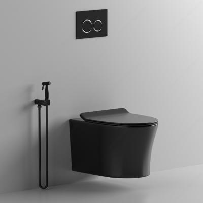 China 2021 New Design Cistern Wall Mount Luxury Matte Black Ceramic Toilet Bowl Hidden Rimless Bathroom Wall Hung Toilet for sale