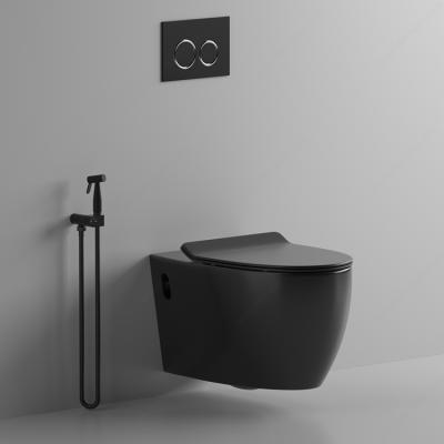 China Hidden Toilet Bowl Luxury Black Ceramic Bathroom Wall Mount Cistern Rimless Matte Black Color Wall Hung Toilet for sale