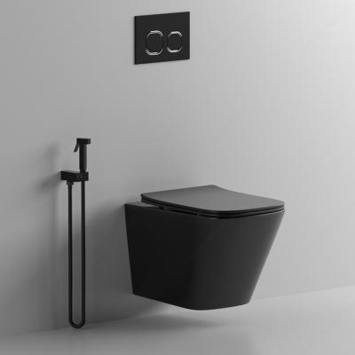 China Wall Mount Ceramic Matte Black Ceramic Toilet Bowl Modern Design Cistern WC Hidden Rimless Wall Hung Toilet for sale