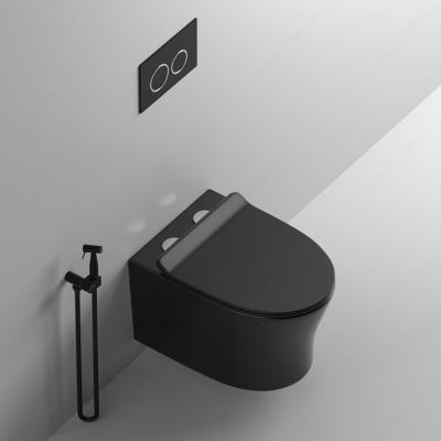 China Wall Mounted Hidden Cistern Luxurious Matte Black Modern Design Wash Down Rimless Toilet Bowl With Hidden Cistern for sale