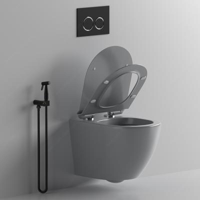 China Concealed Lavatory Sanitary Toilet Bowl Cistern Matte Gray Ware Rimless Wall Hung Mounted Toilet Set for sale