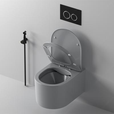 China Matte Gray Color P-trap Wall Hung Mounted Bathroom Toilet Bowl Ceramic Chest Of Drawer Hidden Water Tank for sale