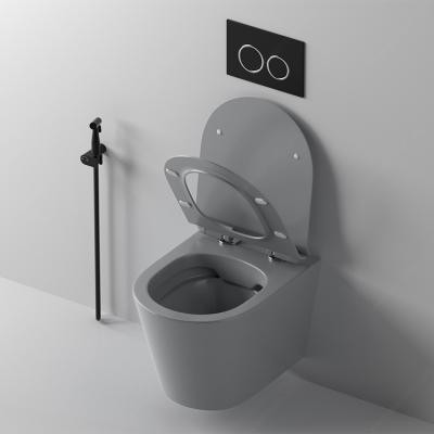 China Hidden Cistern Wall Hung Matte Gray Sanitario Toilet Cabinet Bidet Luxury CE Rimless Wall Hung Mounted Toilet Bowl for sale