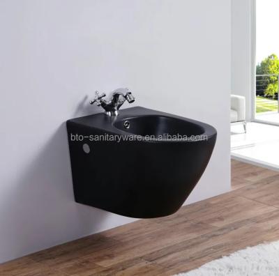 China Modern Oval Euro Design Wall Mounted Match With Toilet Sets Cleaning Wall Hung Matte Black Bidet for sale