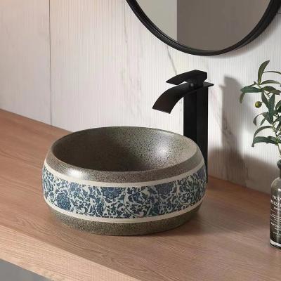 China Easy Clean Modern Style Antique With Ceramic Flower Pattern Bathroom Mount Basin Countertop Wash Top Sink for sale