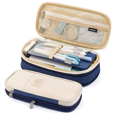 China Water Resistant Canvas Foldable Pencil Case | Double-layer large-capacity student desk bag for sale