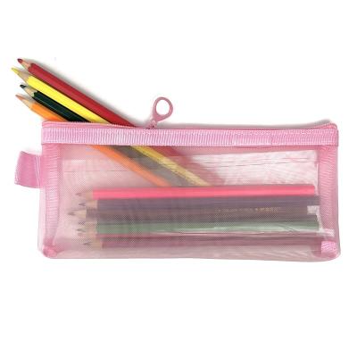 China High Quality Stationery Storage Bag Rabid Pencil Case Mesh Squara Travel Bag With Handle Nylon Pencil Storage Pouch for sale