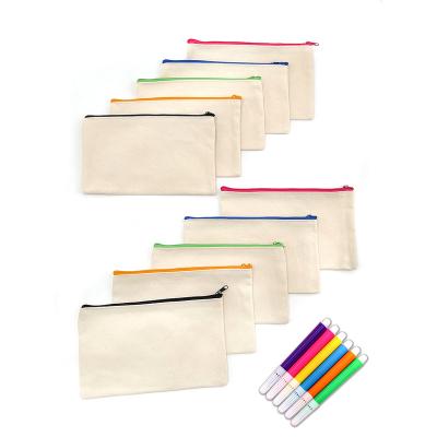 China Fashion 10pcs 5 Colors Zipper Canvas Pencil Pouch Zipper Case Cotton Makeup Bag for sale