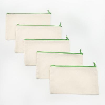 China Fashion 5 Pcs Green Pencil Pen Bag Canvas Zipper Pouch for sale