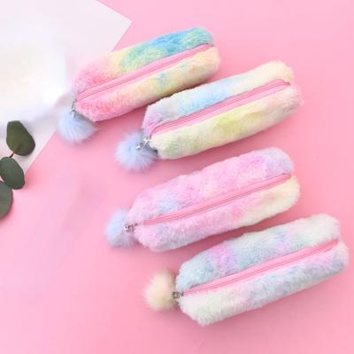 China Zipper Closure Good Selling Pencil Case Cute Fluffy Pen Bag School Stationery Pouch Faux Fur Zipper Bag for sale