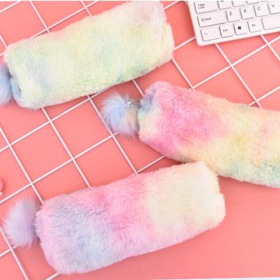 China New Design Fluffy Cute Pen Bag School Stationery Pouch Stylish Faux Fur Zipper Drawer Case Pencil Bag for sale