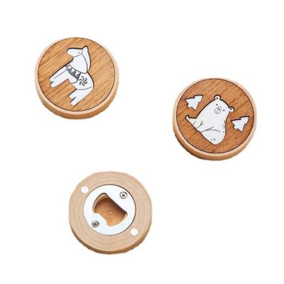 China Cute Europe Cartoon Round Wooden Opener Decoration Bottle Magnet Fridge Tourism Souvenirs for sale