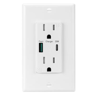 China China Pd3.0 20w Cheap Fast Charging Wall Mounted Socket From PD20W Factory Directly With Duplex 15a Receptacle for sale