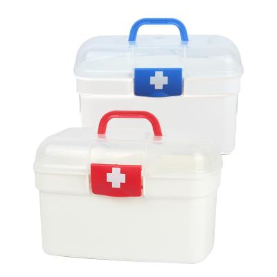 China Handle Design Two Plastic Storage Home First Aid Diapers Medicine Chest Kit Box Cabinet Storage Box Hot Selling Products for sale