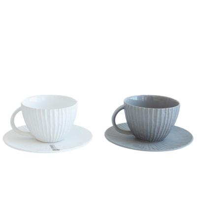 China Viable Embossed Vertical Stripes Party Wedding Used Custom Logo Coffee Tea Cups And Saucers / Ceramic Ware Cup Saucer for sale