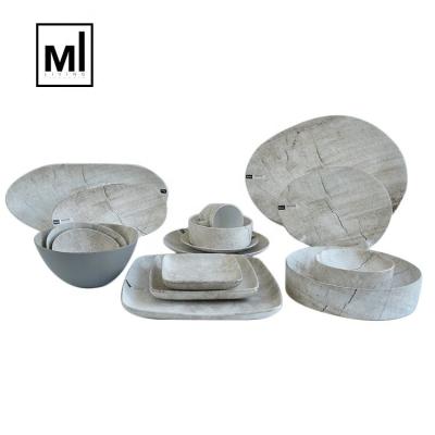 China Graceful Marble Pattern Sustainable Rustic Style Daily Used Dishes Set / Porcelain Dinnerware Set for sale