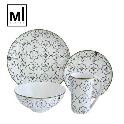 China Sustainable Products Grace Certified Designs Custom Ceramic Decal Gold Rim 16pcs Dinnerware Dish / Dinner Set for sale