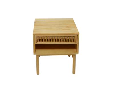 China Leg: K/D pine wood bedside table with rattan weave design for sale