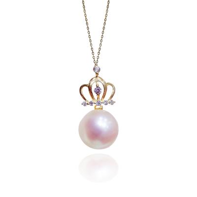 China FASHIONABLE Korean Creative Solid 925 Style Crown Sterling Silver Pendant Inlaid Zircon Pearl Necklace Jewelry Freshwater Gold Plated Women for sale