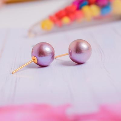 China 9-10mm CLASSIC Simple Classic Slightly Cracked Almost Round Purple Edison Pearl Earrings S925 Needle Stud Pearl Sterling Silver Earrings for sale