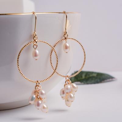 China Romantic Natural Freshwater Pearl Drop Beads Tassel Pendant Danglers 14k Gold Plated Brass Hoop Earrings Ear Hooks Jewelry For Women for sale