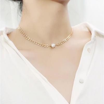 China CLASSIC simple and creative 14K gold plated choker brass string necklace real natural freshwater pearl necklace jewelry women for sale