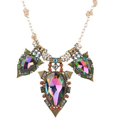 China Gorgeous Imitation Alloy Colorful Inlaid Rhinestone Sweater Chain European and American Trendy Style Fashion Gemstone Necklace Large for sale