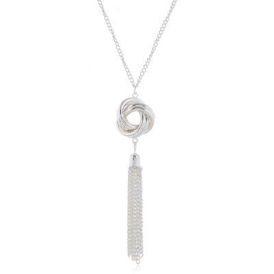 China Trendy Creative Personality Thin Chain Pendant Necklace Fashion Tassel Design Combination Multi Ring Silver Sweater Chain For Women for sale