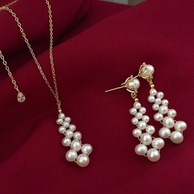 China CLASSIC Creative Design 14k Gold Plated Real Natural Freshwater Pearl S925 Needle Earrings Necklace Pendant Sterling Silver Jewelry Set for sale