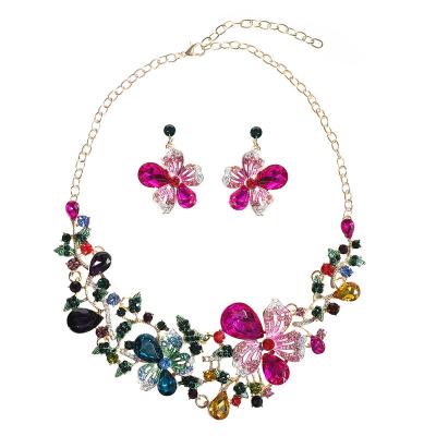 China Crystal Necklace Earring Suit Classic High Quality Colorful Palace Jewelry Shiny Flower Necklace Earring Set Dinner Party Dress Jewelry for sale