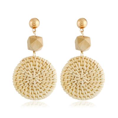 China TRENDY African Wooden Earrings Fashion Wooden Jewelry 2021 Jewelry For Women Geometric Beach Earrings Handmade Rattan Girls Fun Earrings for sale