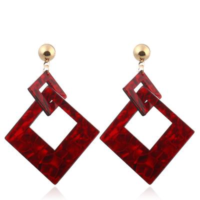 China Hot Selling Cute Japanese Korean Style Acetate Earrings Geometric Danglers Colorful Acrylic Square Pendant Amazon All-match Jewelry for sale