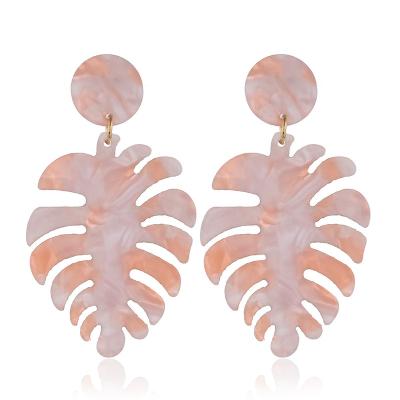 China Amazon Style Acrylic Jewelry Earrings Cute Monstera Leaf Shape Acetate Hot Selling New Stud Earrings For Women Or Girls Factory Wholesale for sale