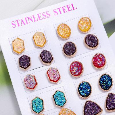 China Low Price FASHIONABLE Factory Wholesale Simulated Gemstone Square Around Colorful Acrylic Acetate Earrings Danglers Jewelry Gifts For Women for sale