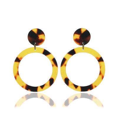 China FASHIONABLE factory direct hot selling Aretes earrings colorful acetate flat ohrringe geometric round acrylic print leopard print colorful eardrops for sale