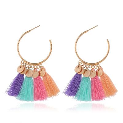 China Fashion Bohemian Ethnic Charm Large BOHEMIA Style Sequin Long Tassel Earrings Shiny BOHEMIA Style Earrings With Colorful Tassels For Girl for sale