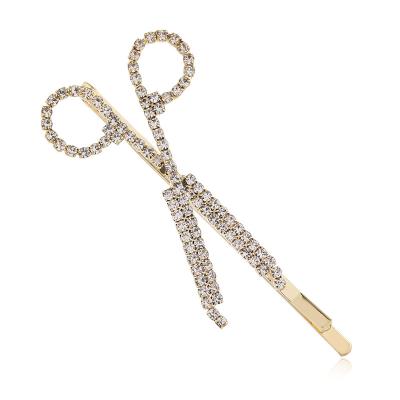 China Fashionable creative design small scissor hairpin inlaid rhinestone hair accessories ins celebrity headdress fringe clip for girls and women for sale