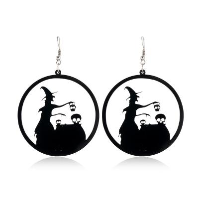 China CLASSIC black acrylic round earrings European and American Halloween props scary spider pumpkin witch black cat monster claw for sale