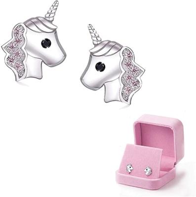 China 925 Fashion Silver Cute Unicorn Stud Earrings Wholesale Cute Pink Zircon Stud Earrings for sale