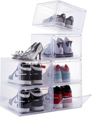 China 2020 Amazon Viable Hot Clear Magnetic Plastic Plastic Boxes Drop Front Sneaker Box Acrylic Stackable Clear Shoe Storage Box for sale